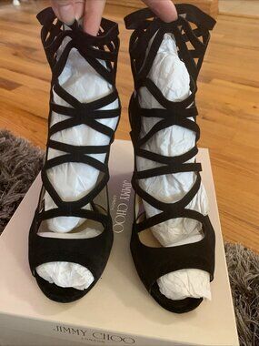 Jimmy Choo Black Cut Out Suede Wedge